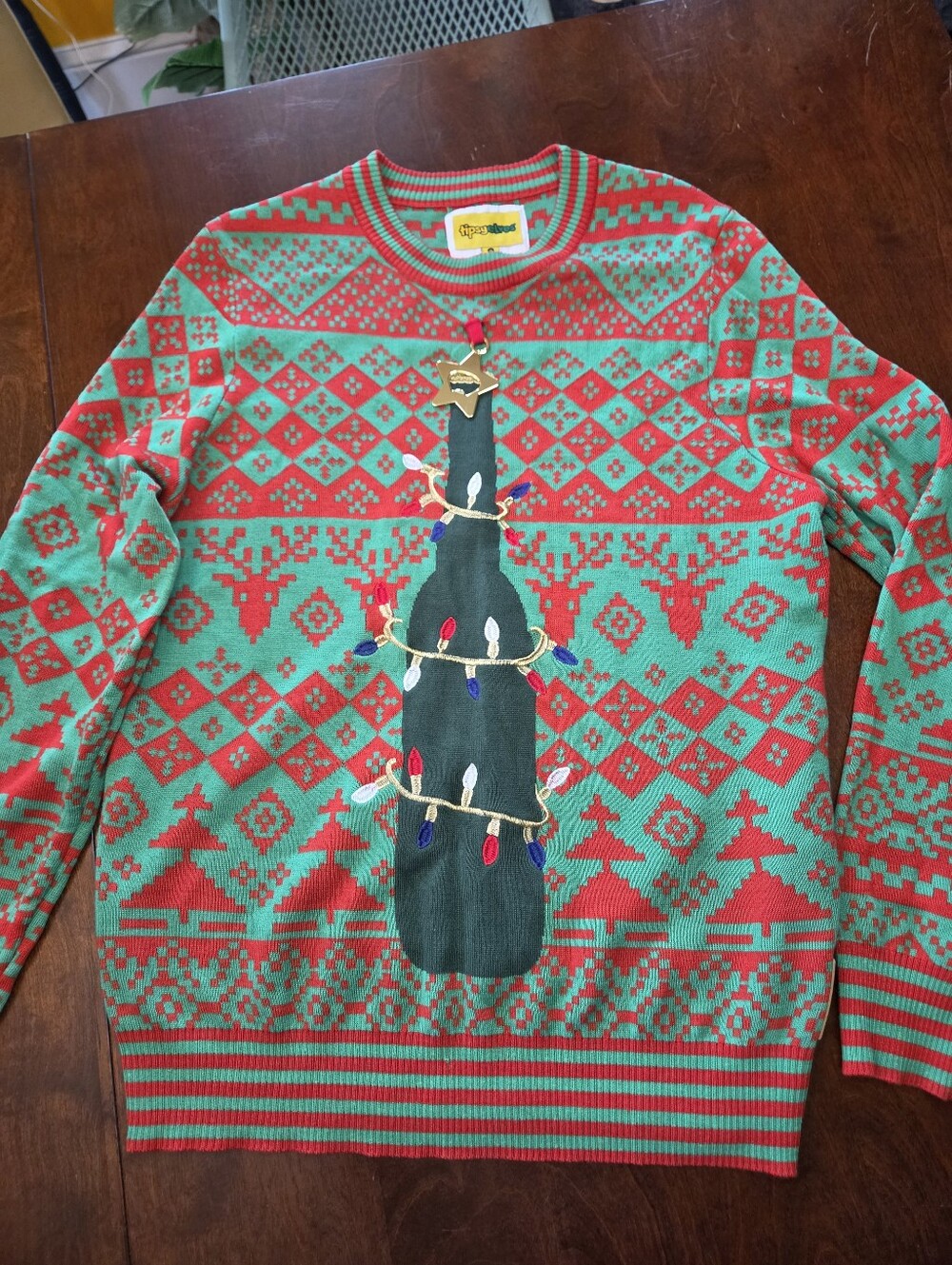 Tipsy Elves Red & Green Holiday Sweater With Functional Bottle Opener